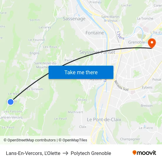 Lans-En-Vercors, L'Olette to Polytech Grenoble map