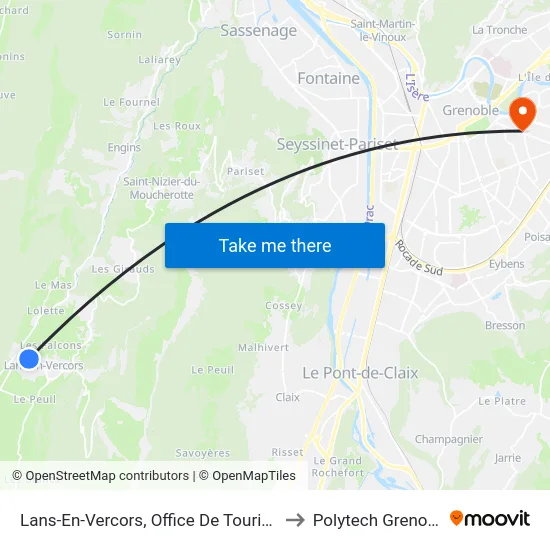 Lans-En-Vercors, Office De Tourisme to Polytech Grenoble map