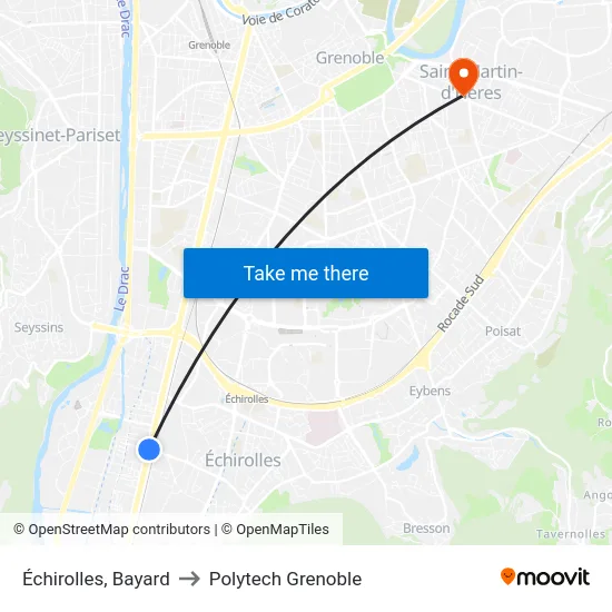 Échirolles, Bayard to Polytech Grenoble map