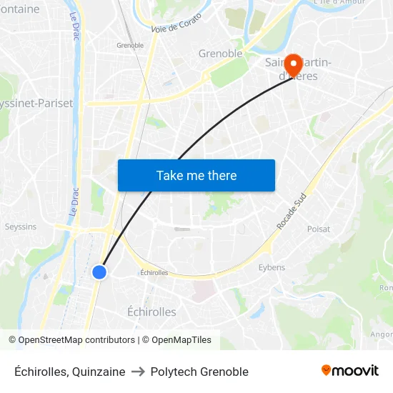 Échirolles, Quinzaine to Polytech Grenoble map