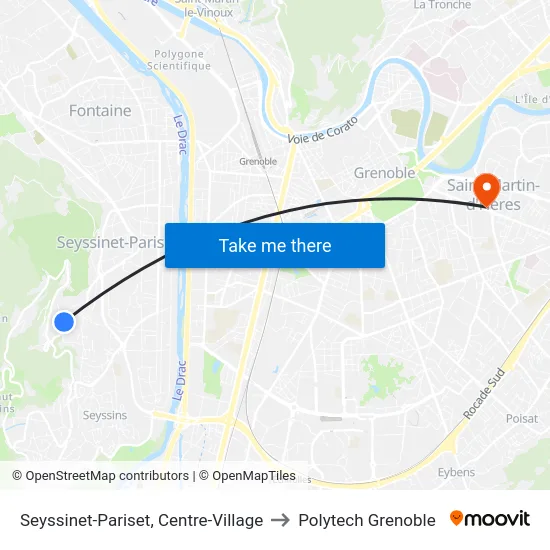 Seyssinet-Pariset, Centre-Village to Polytech Grenoble map