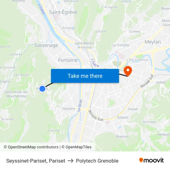Seyssinet-Pariset, Pariset to Polytech Grenoble map