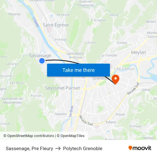 Sassenage, Pre Fleury to Polytech Grenoble map