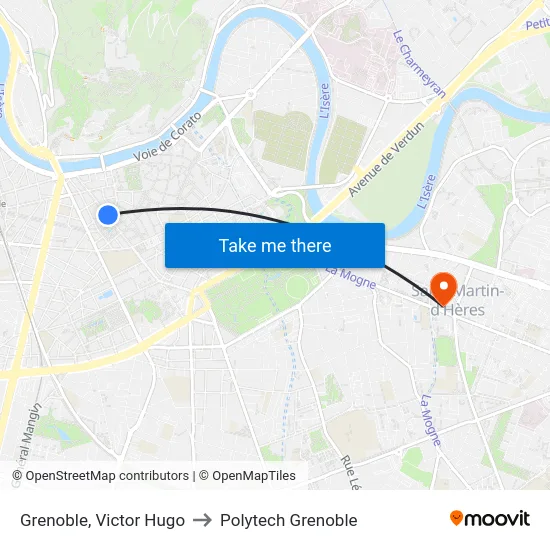 Grenoble, Victor Hugo to Polytech Grenoble map