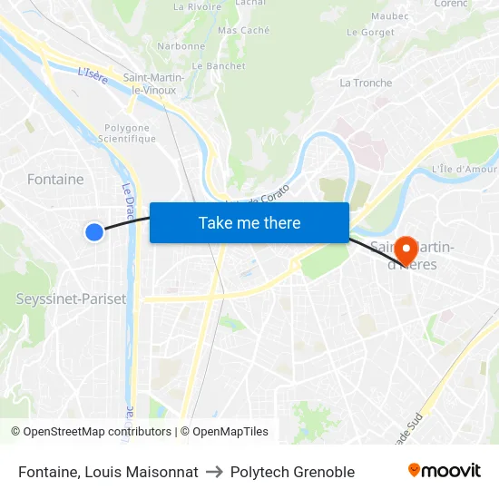Fontaine, Louis Maisonnat to Polytech Grenoble map