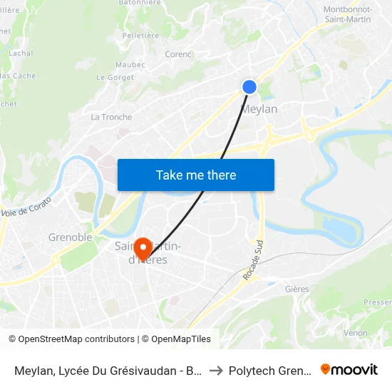 Meylan, Lycée Du Grésivaudan - Bachais to Polytech Grenoble map