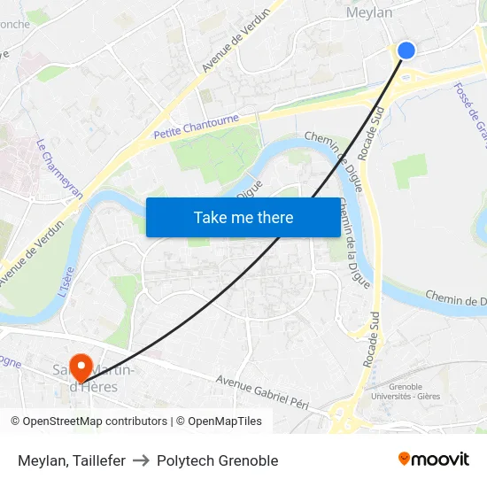 Meylan, Taillefer to Polytech Grenoble map