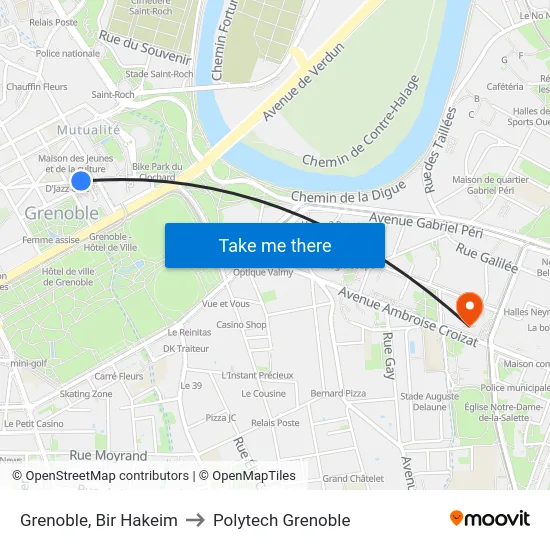 Grenoble, Bir Hakeim to Polytech Grenoble map