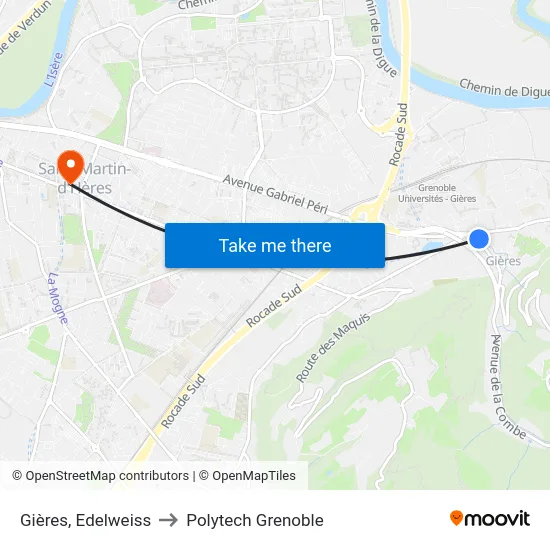 Gières, Edelweiss to Polytech Grenoble map
