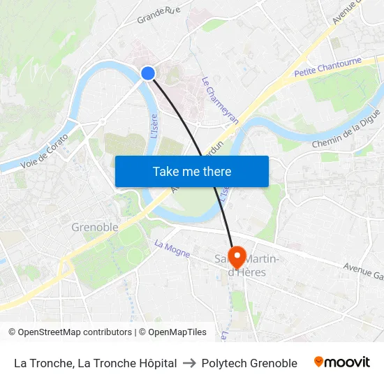 La Tronche, La Tronche Hôpital to Polytech Grenoble map