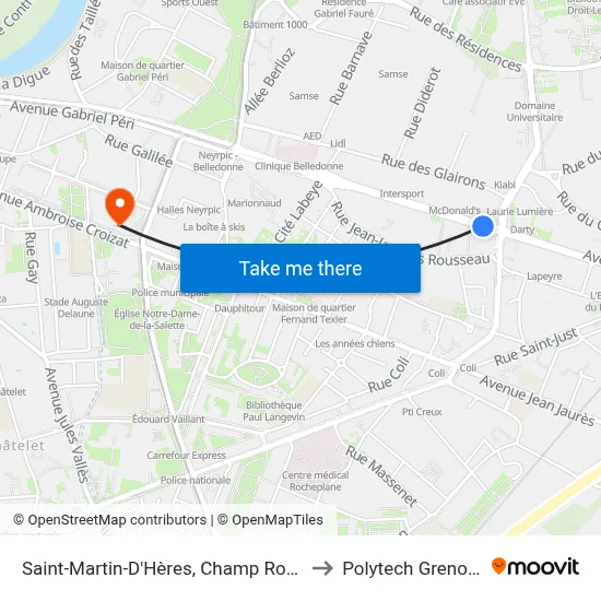 Saint-Martin-D'Hères, Champ Roman to Polytech Grenoble map