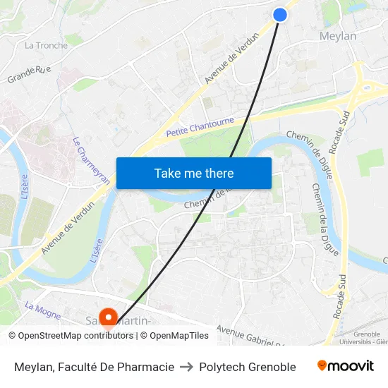 Meylan, Faculté De Pharmacie to Polytech Grenoble map