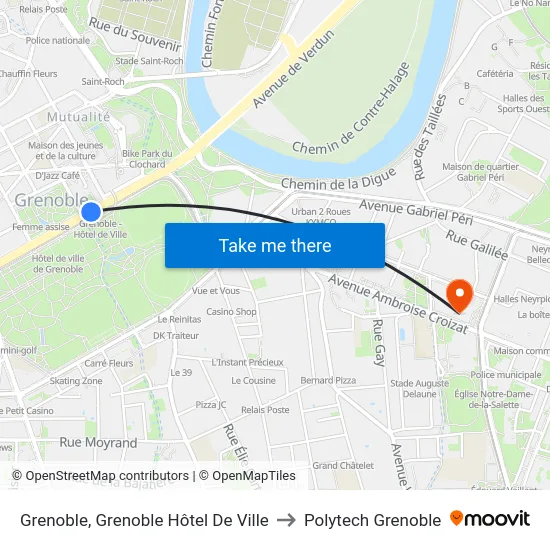 Grenoble, Grenoble Hôtel De Ville to Polytech Grenoble map