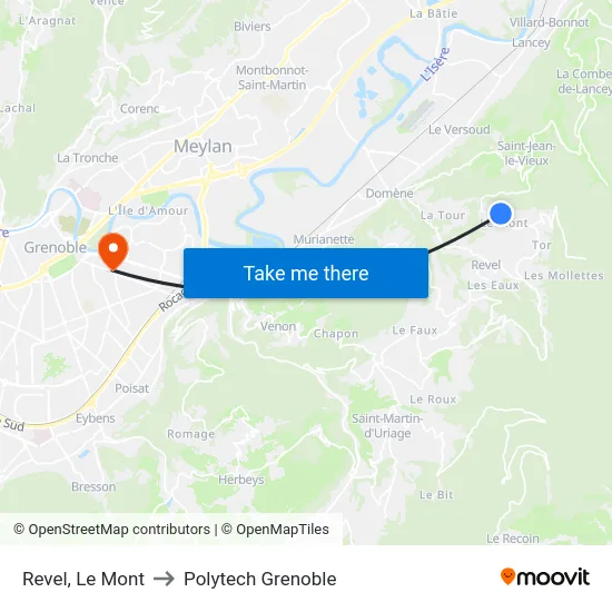 Revel, Le Mont to Polytech Grenoble map