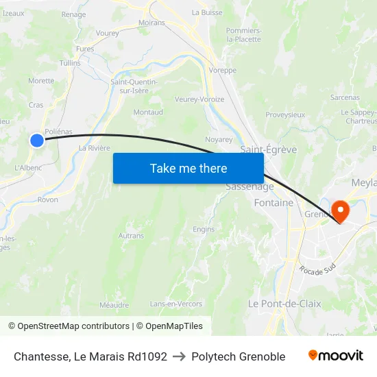 Chantesse, Le Marais Rd1092 to Polytech Grenoble map