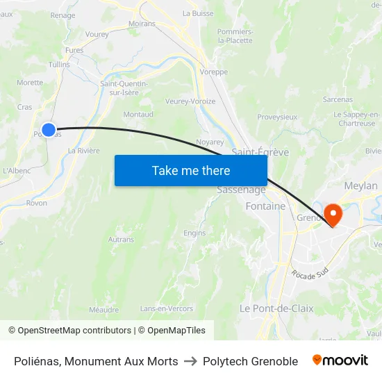 Poliénas, Monument Aux Morts to Polytech Grenoble map
