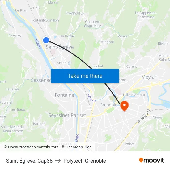 Saint-Égrève, Cap38 to Polytech Grenoble map