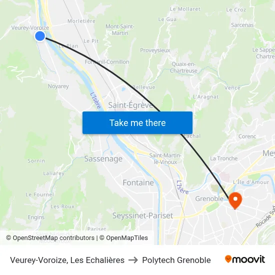 Veurey-Voroize, Les Echalières to Polytech Grenoble map