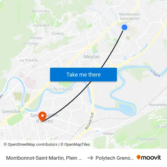 Montbonnot-Saint-Martin, Plein Soleil to Polytech Grenoble map