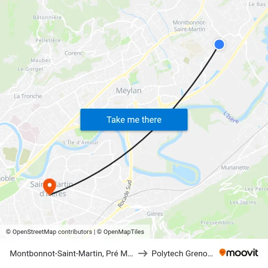 Montbonnot-Saint-Martin, Pré Millet to Polytech Grenoble map