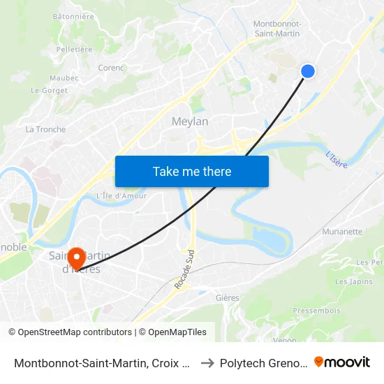 Montbonnot-Saint-Martin, Croix Verte to Polytech Grenoble map