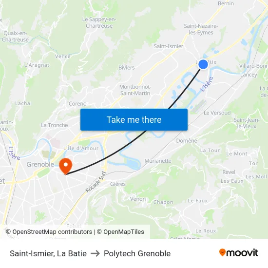 Saint-Ismier, La Batie to Polytech Grenoble map