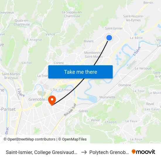 Saint-Ismier, College Gresivaudan to Polytech Grenoble map