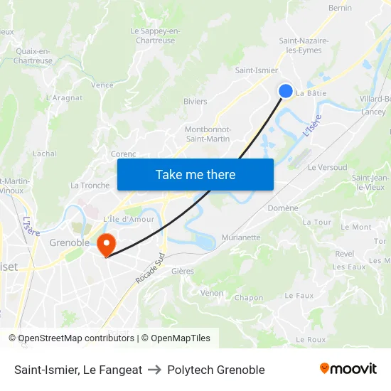 Saint-Ismier, Le Fangeat to Polytech Grenoble map