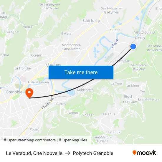 Le Versoud, Cite Nouvelle to Polytech Grenoble map