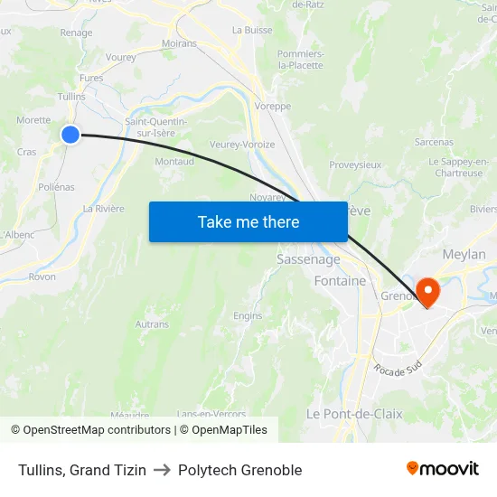 Tullins, Grand Tizin to Polytech Grenoble map