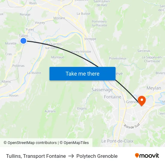 Tullins, Transport Fontaine to Polytech Grenoble map