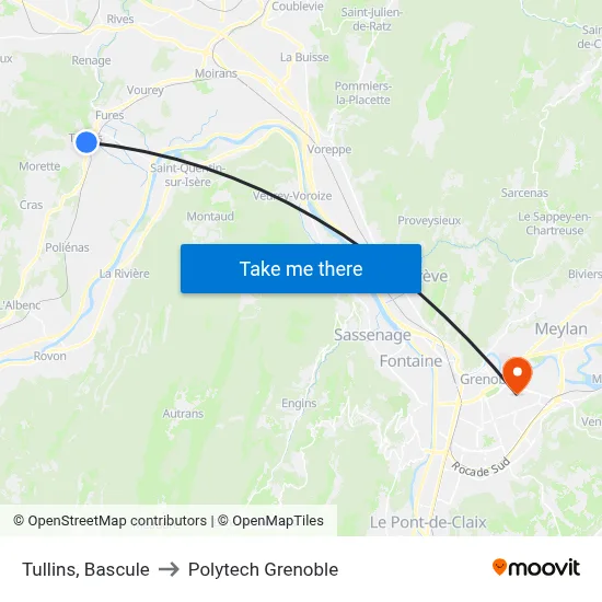 Tullins, Bascule to Polytech Grenoble map