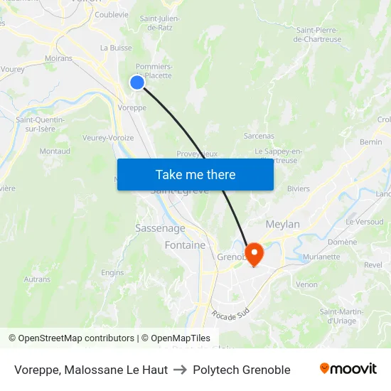 Voreppe, Malossane Le Haut to Polytech Grenoble map