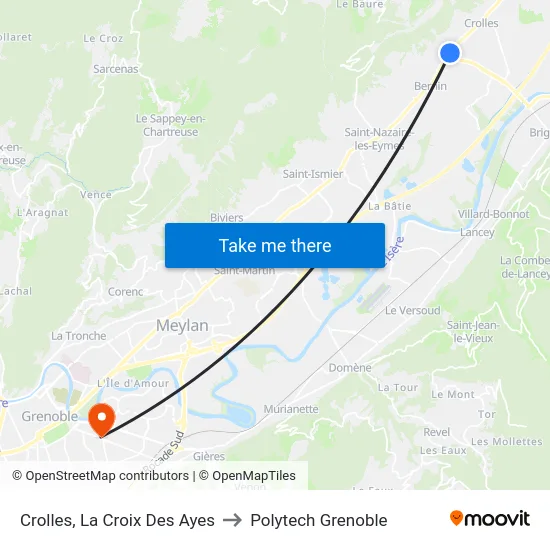 Crolles, La Croix Des Ayes to Polytech Grenoble map