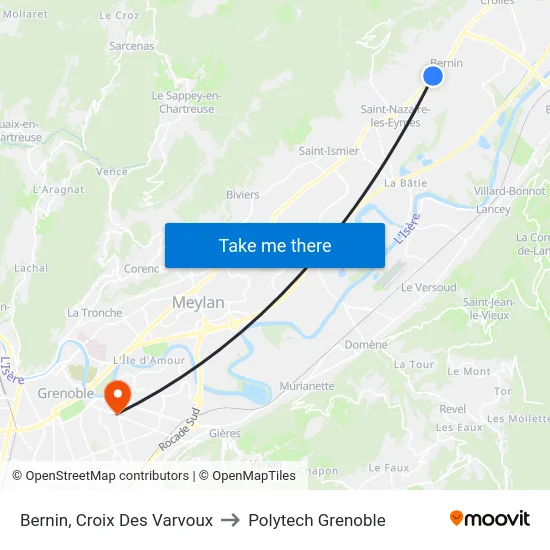 Bernin, Croix Des Varvoux to Polytech Grenoble map