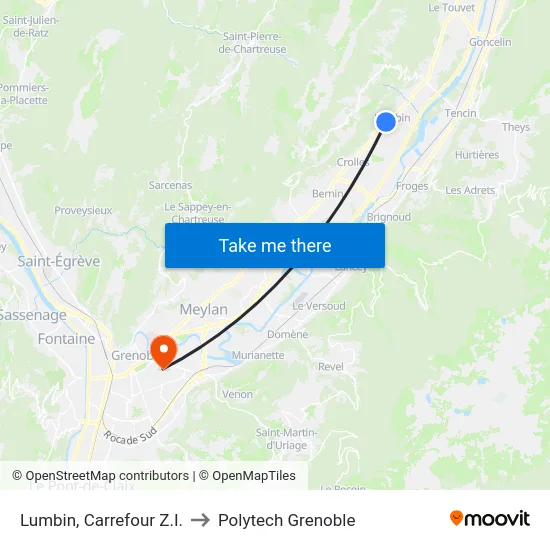 Lumbin, Carrefour Z.I. to Polytech Grenoble map