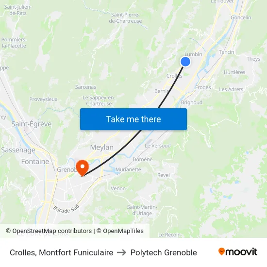 Crolles, Montfort Funiculaire to Polytech Grenoble map