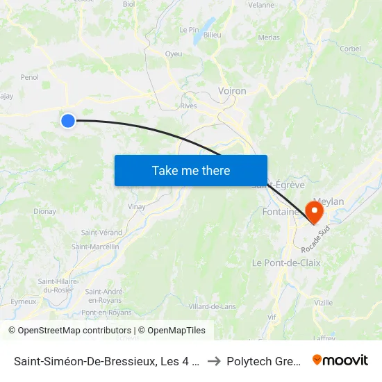 Saint-Siméon-De-Bressieux, Les 4 Chemins to Polytech Grenoble map