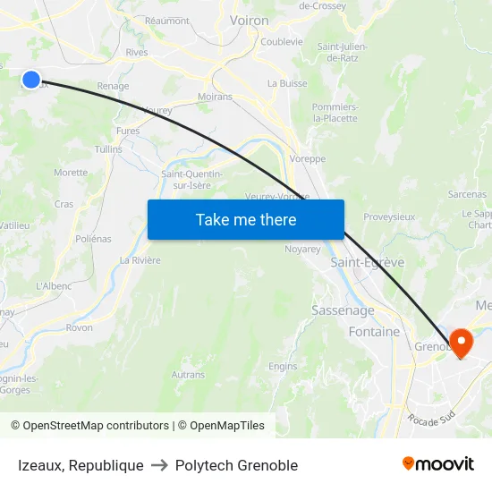 Izeaux, Republique to Polytech Grenoble map