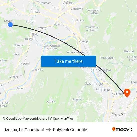 Izeaux, Le Chambard to Polytech Grenoble map