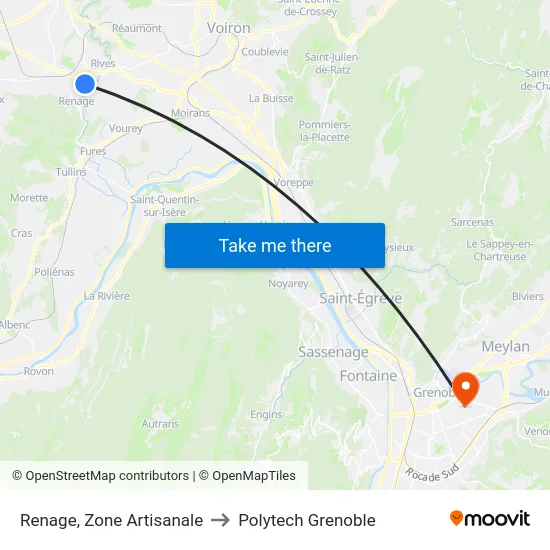 Renage, Zone Artisanale to Polytech Grenoble map