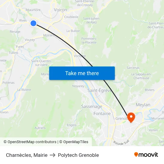 Charnècles, Mairie to Polytech Grenoble map