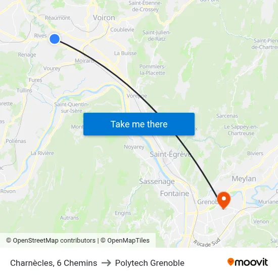Charnècles, 6 Chemins to Polytech Grenoble map
