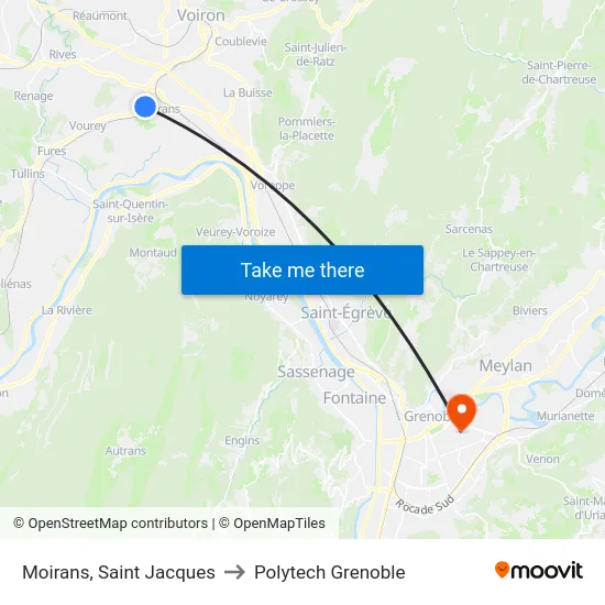 Moirans, Saint Jacques to Polytech Grenoble map