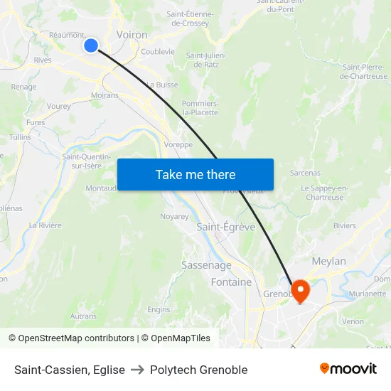Saint-Cassien, Eglise to Polytech Grenoble map