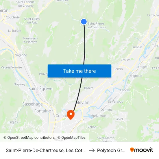 Saint-Pierre-De-Chartreuse, Les Cotes Du Moulin to Polytech Grenoble map