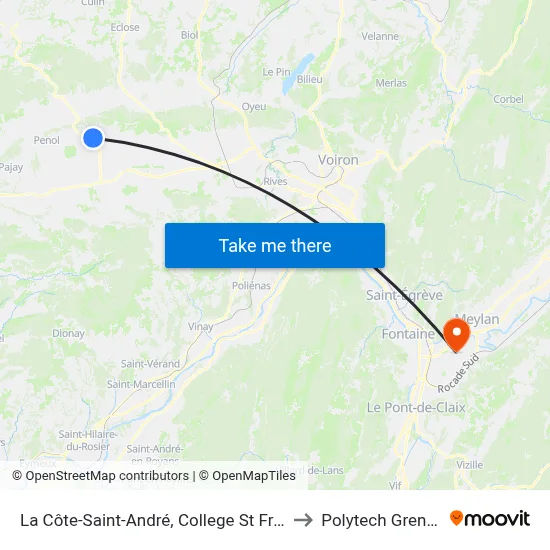 La Côte-Saint-André, College St Francois to Polytech Grenoble map