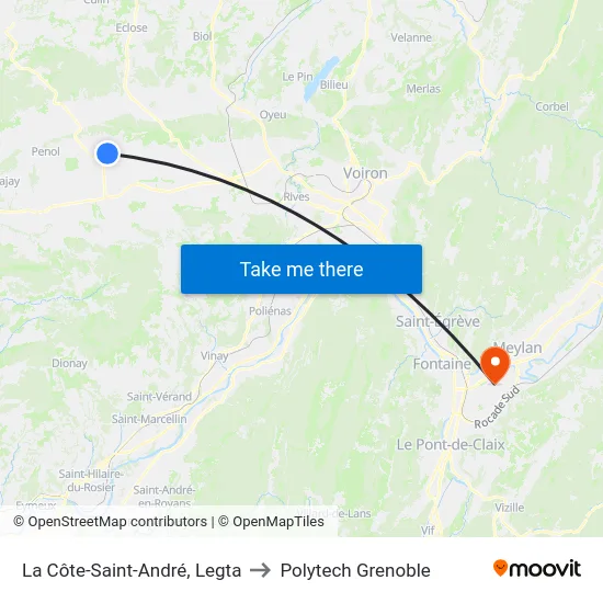 La Côte-Saint-André, Legta to Polytech Grenoble map
