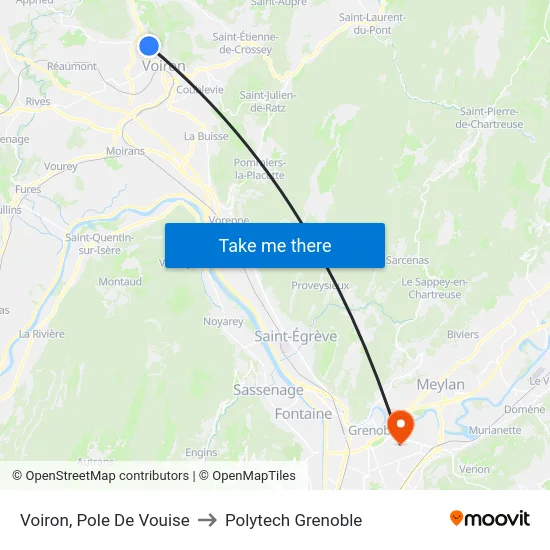 Voiron, Pole De Vouise to Polytech Grenoble map