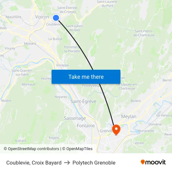 Coublevie, Croix Bayard to Polytech Grenoble map